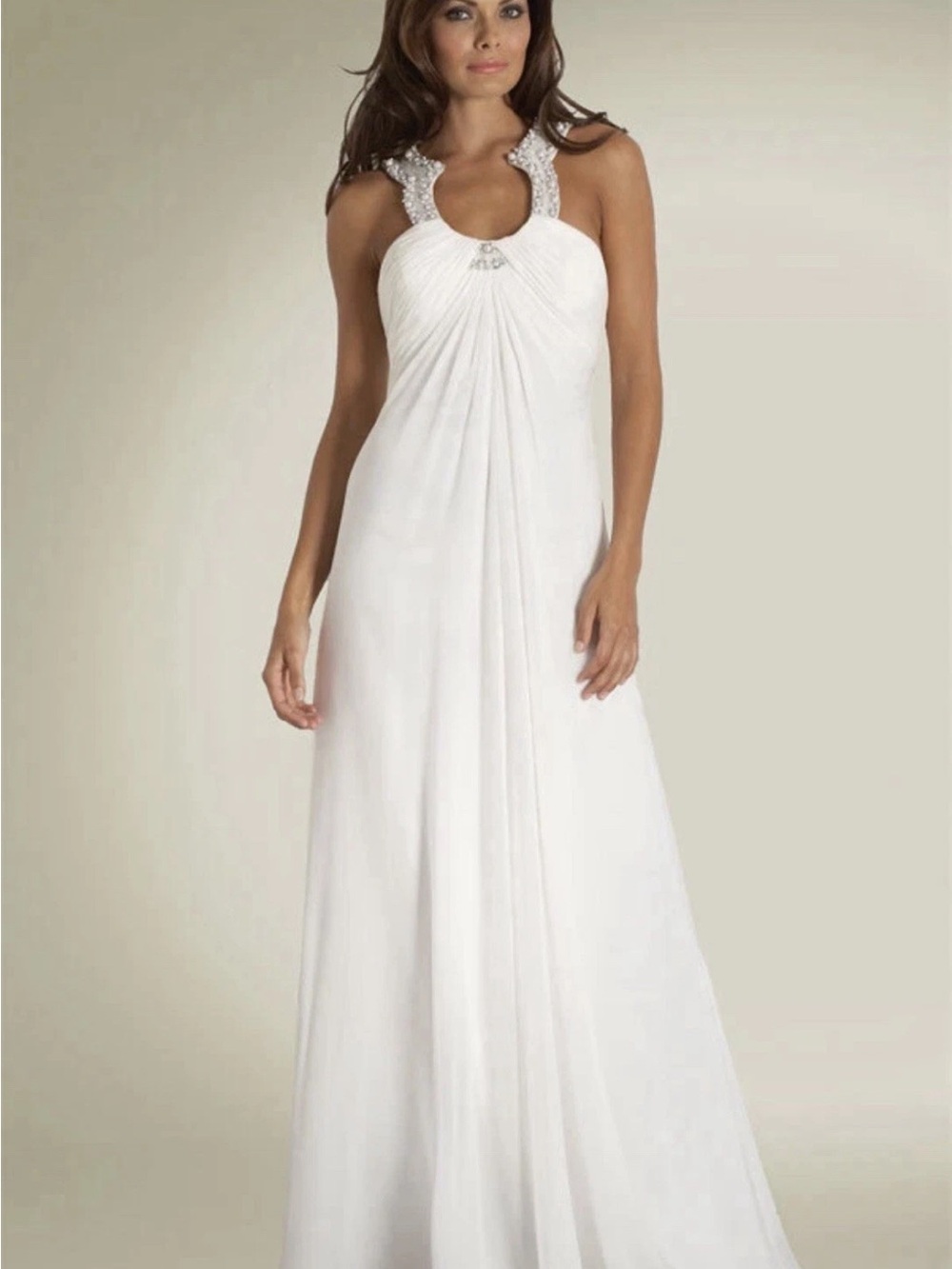 Aidan Mattox Adrianna Papell Beaded Keyhole Gown Sz 6 Ivory Silk Wedding Dress